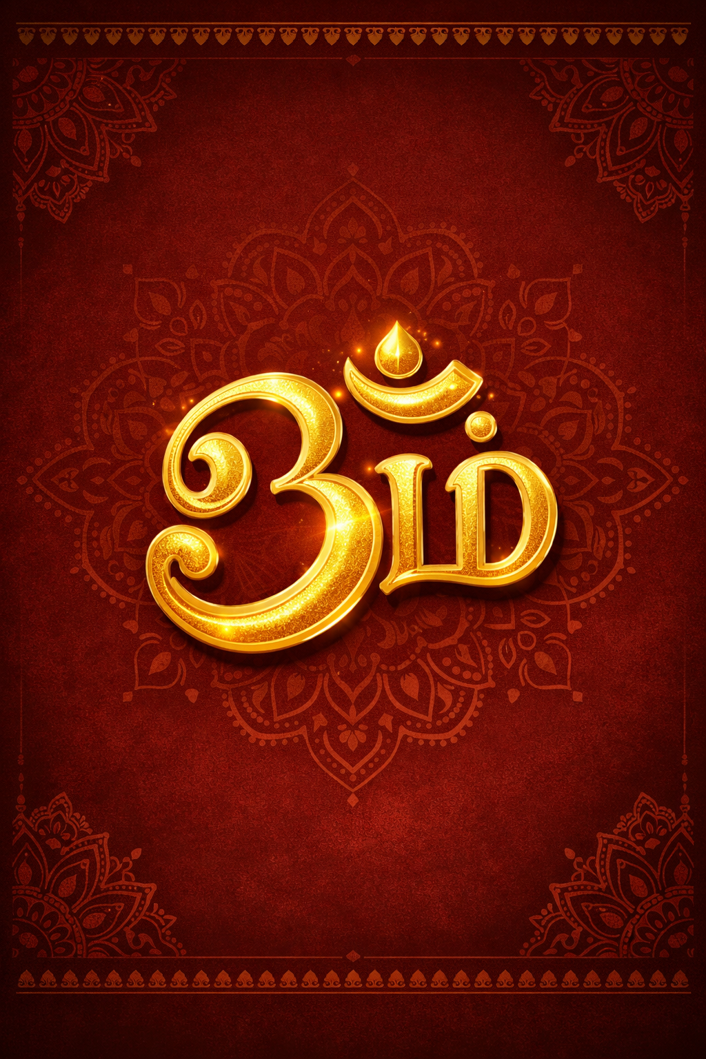 Tamil OM Symbol — Ornate Gold on Temple Red HD Wallpaper