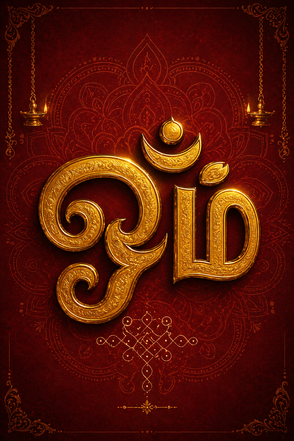 Tamil Om (ஓம்) Gold Calligraphy — Maroon Temple Background HD Wallpaper