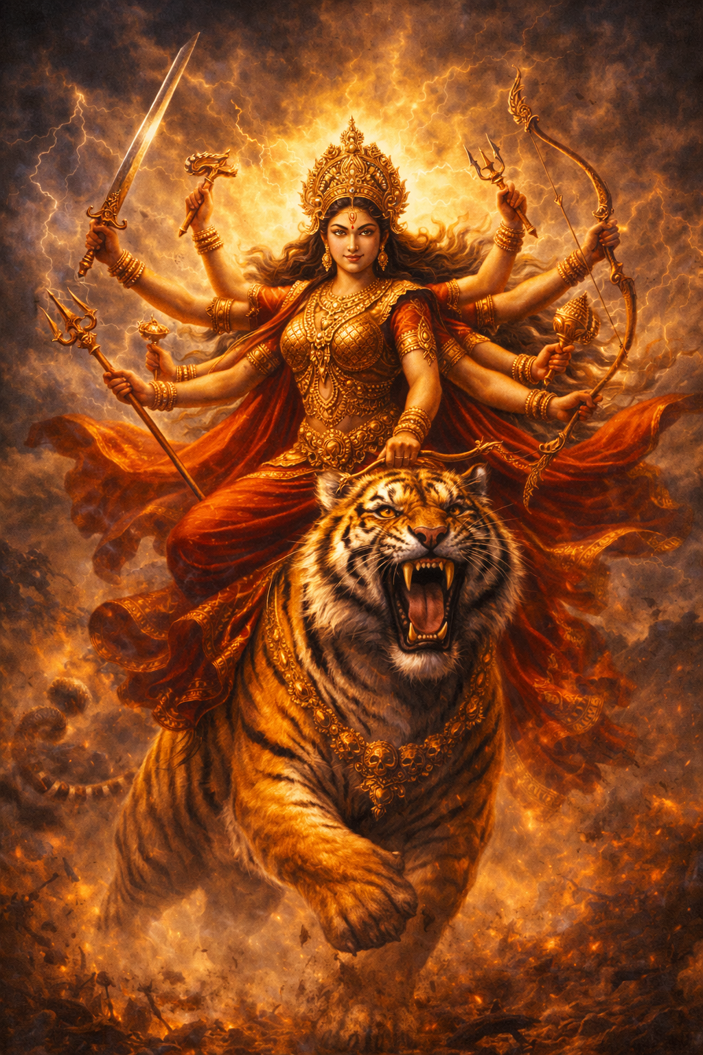Durga Riding Tiger -- HD Epic Wallpaper