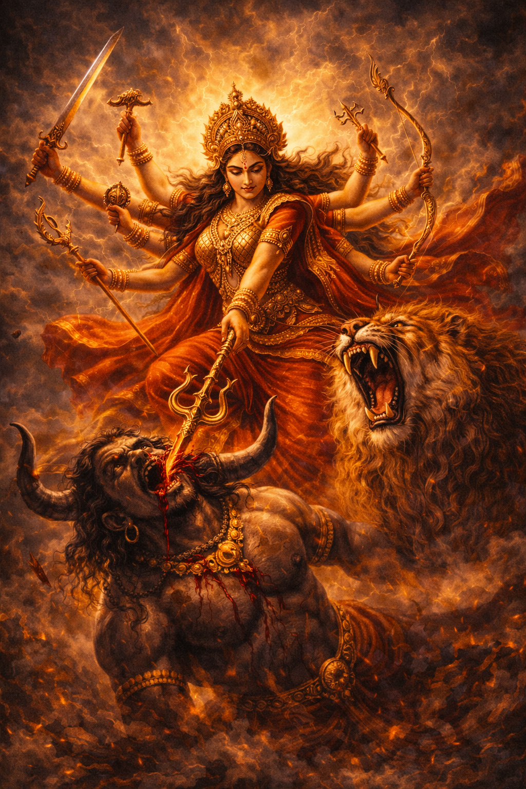 Mahishasura Mardini HD Wallpaper -- Durga Slaying Demon