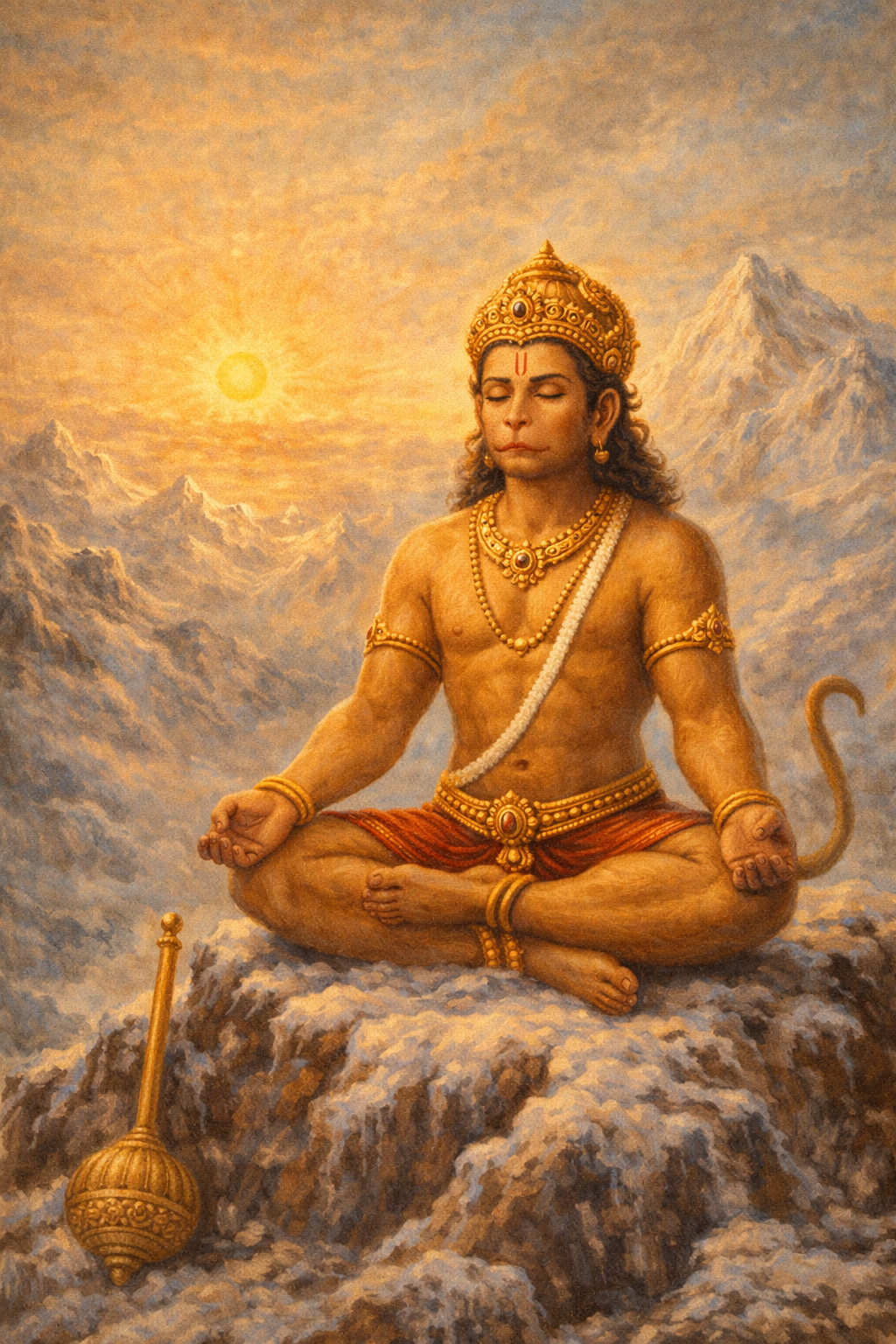 Hanuman in Deep Meditation on Himalayan Peak