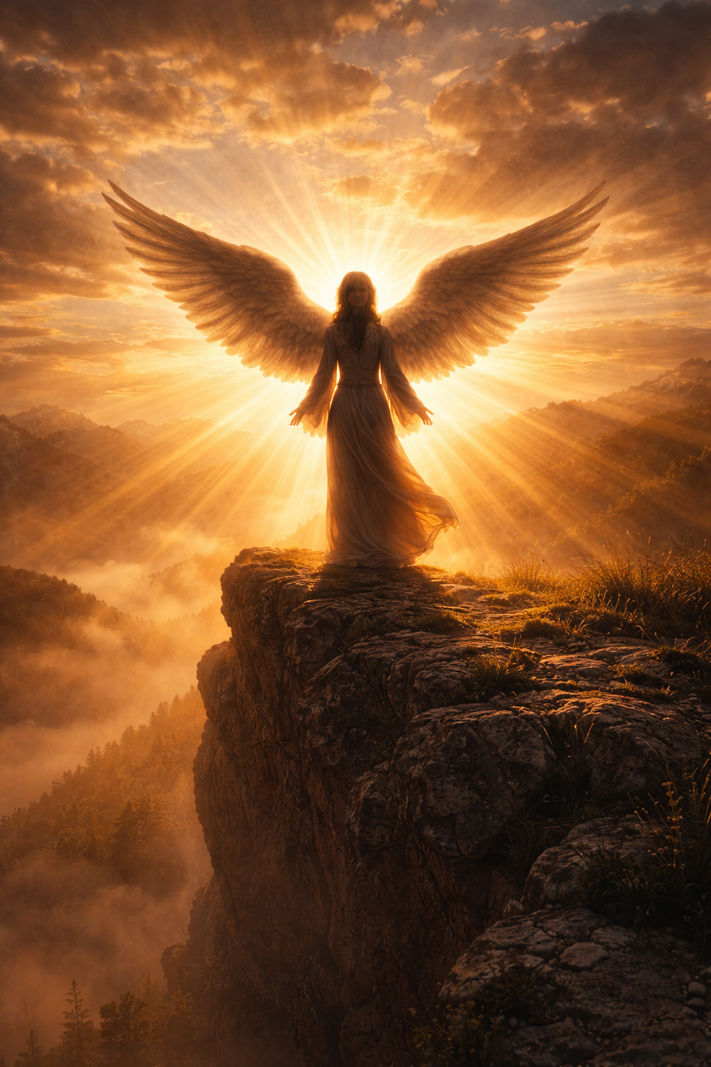 Angel Silhouette in Golden Sunrise — Inspirational