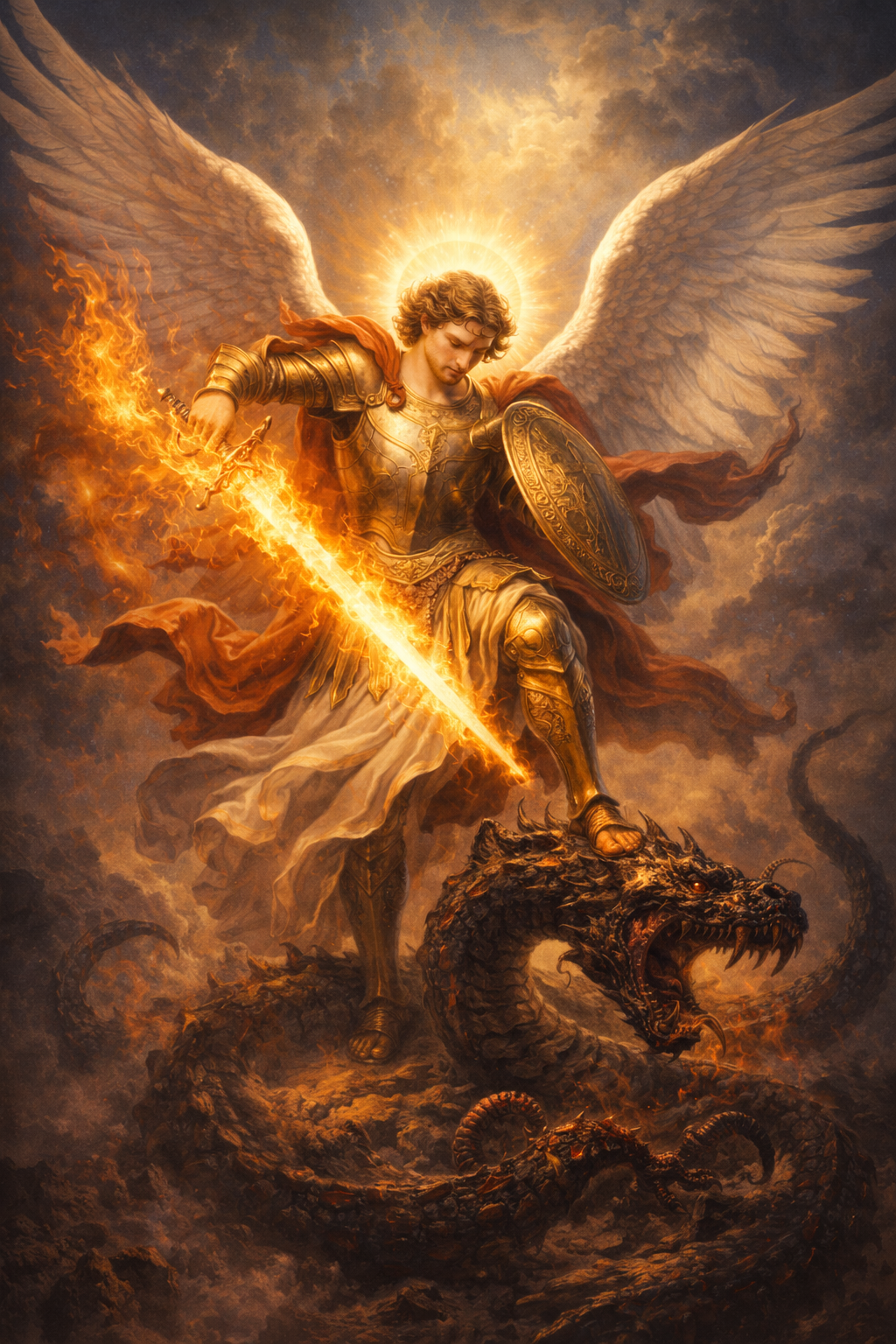 Archangel Michael Battling the Demon Serpent — Epic Art