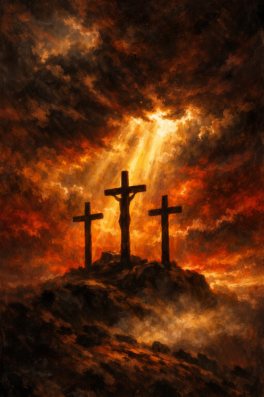 Three Crosses on Calvary Hill at Sunset — Good Friday