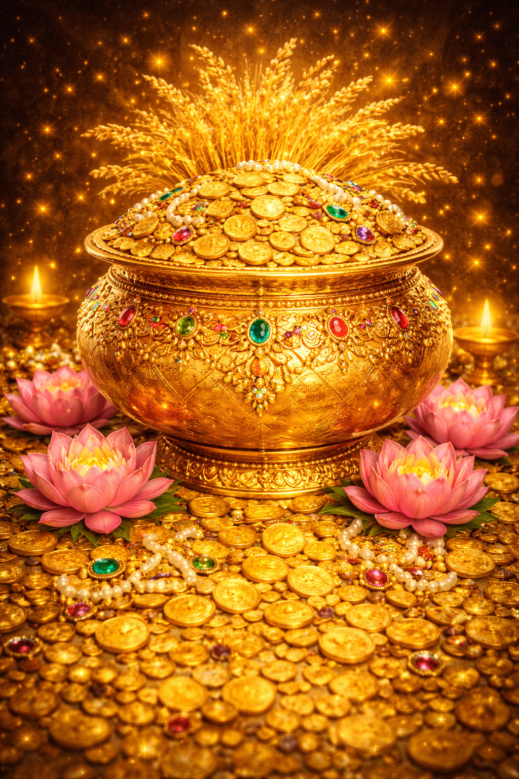 Akshaya Patra — Golden Vessel Overflowing with Coins and Jewels