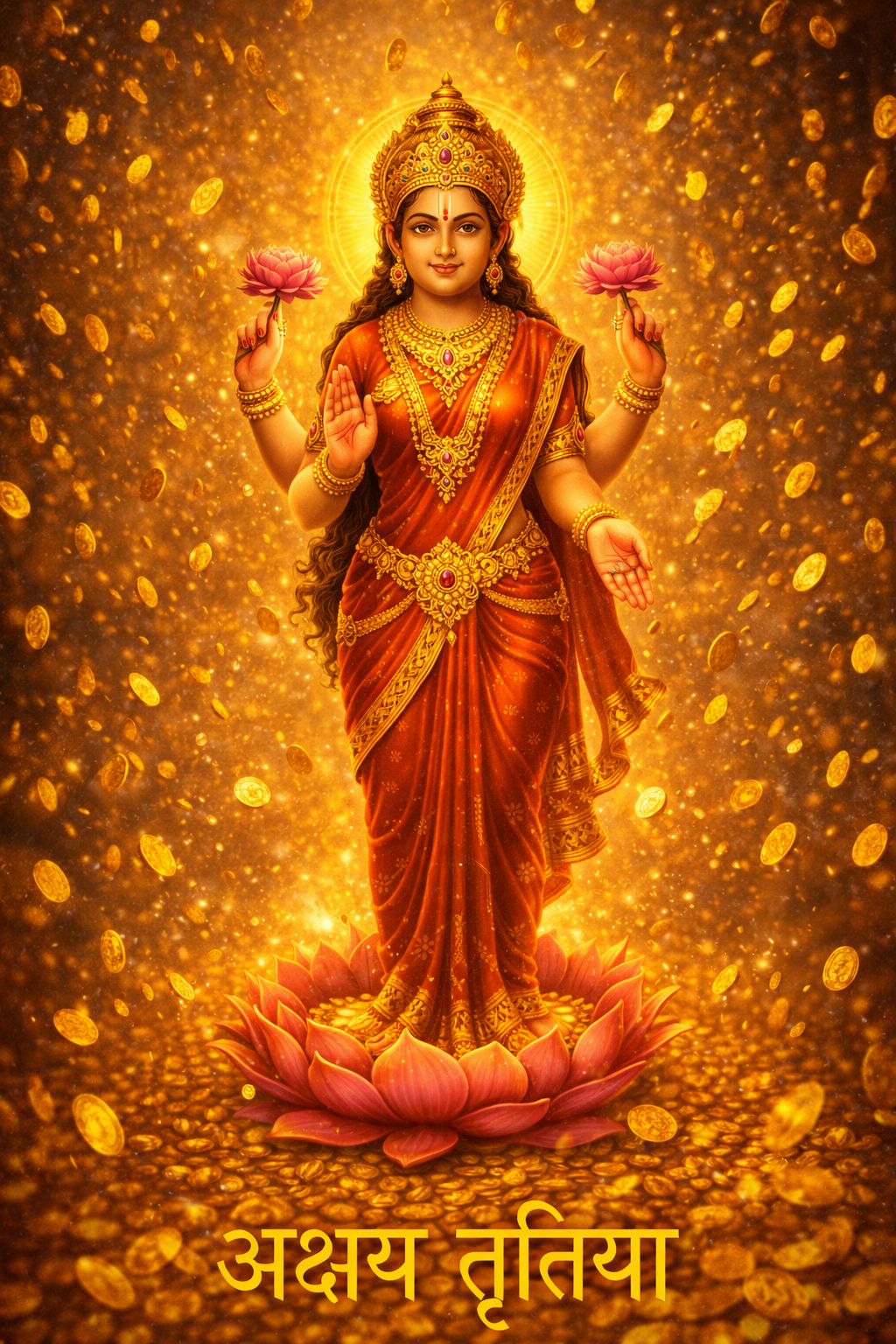 Akshaya Tritiya Lakshmi — Gold Coins Rain Vertical Wallpaper