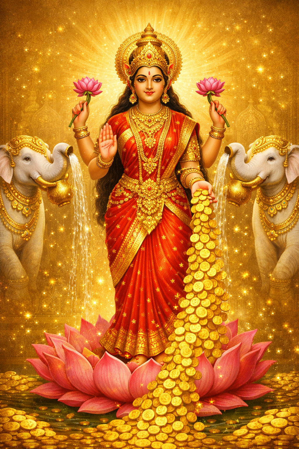 Goddess Lakshmi Showering Gold Coins — Prosperity and Abundance