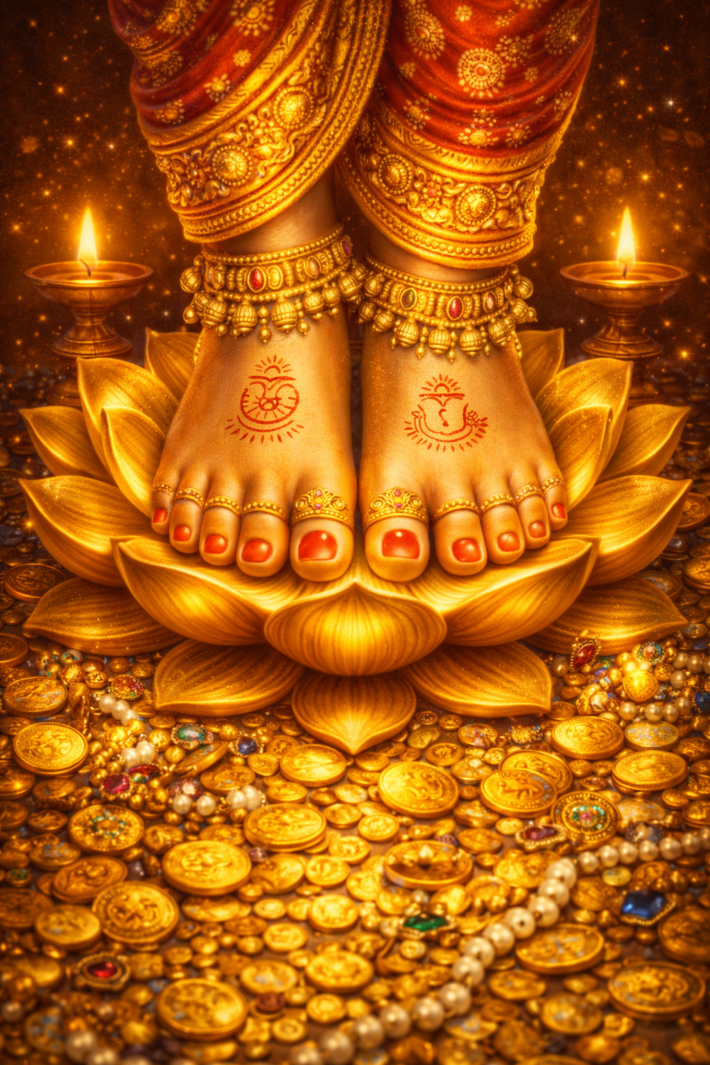 Lakshmi's Lotus Feet (Paduka) with Gold Coins — Devotional