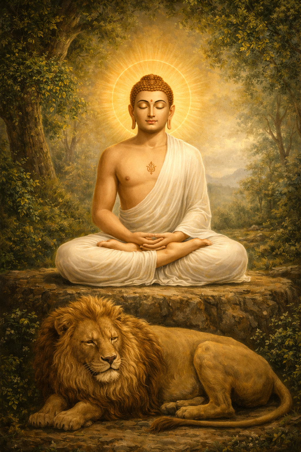 Lord Mahavira in Deep Meditation with Lion