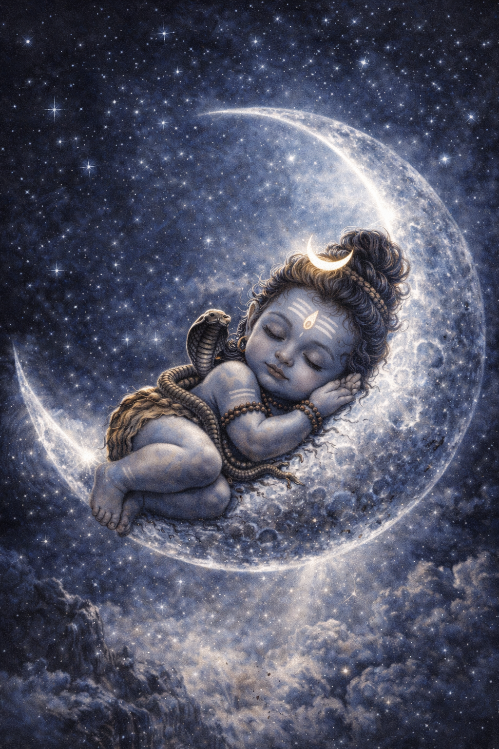 Baby Shiva Sleeping on Moon -- HD Magical Wallpaper